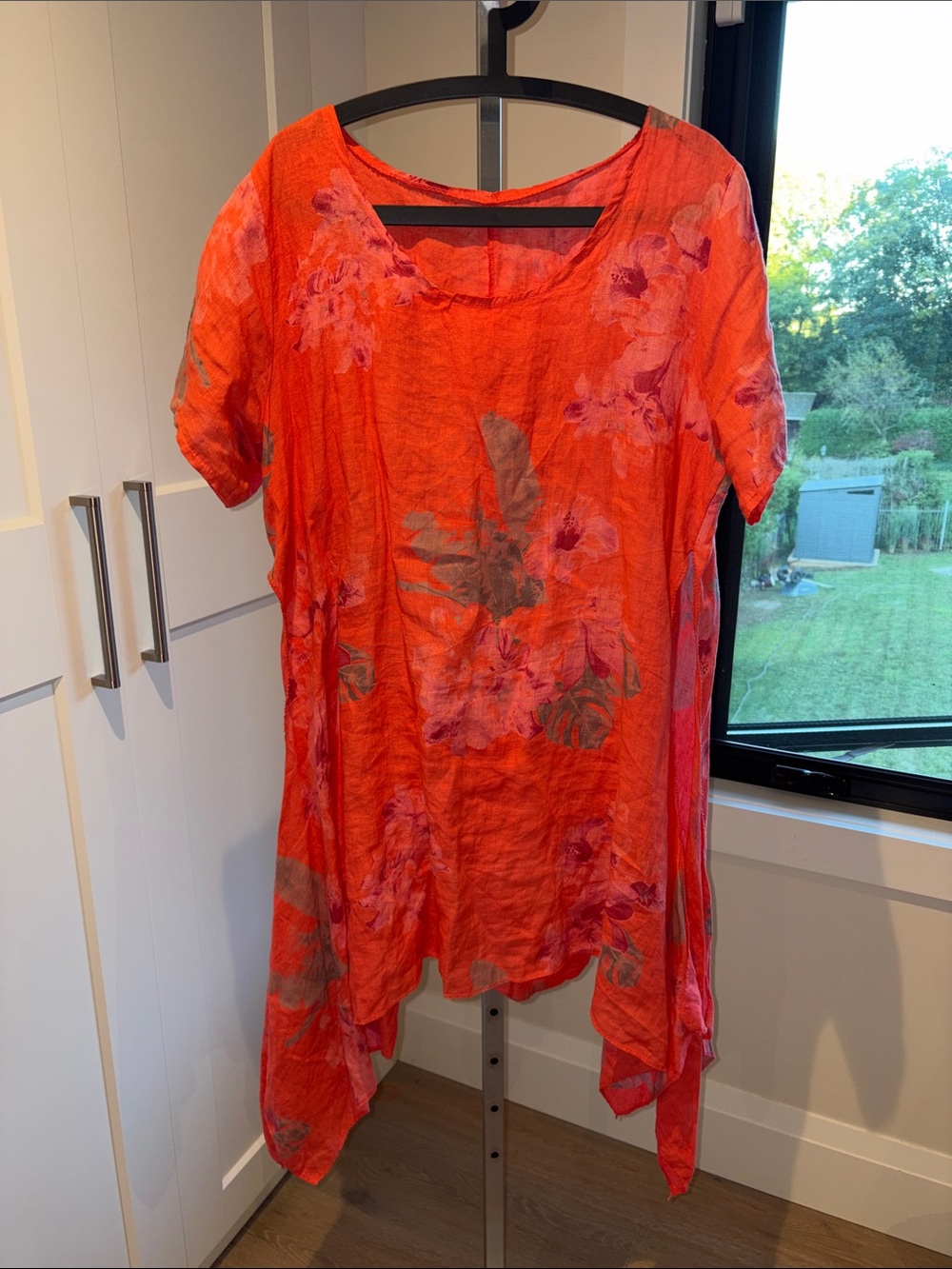 Bright Coral Floral Tunic Top - Short Sleeve Women’s Tunic